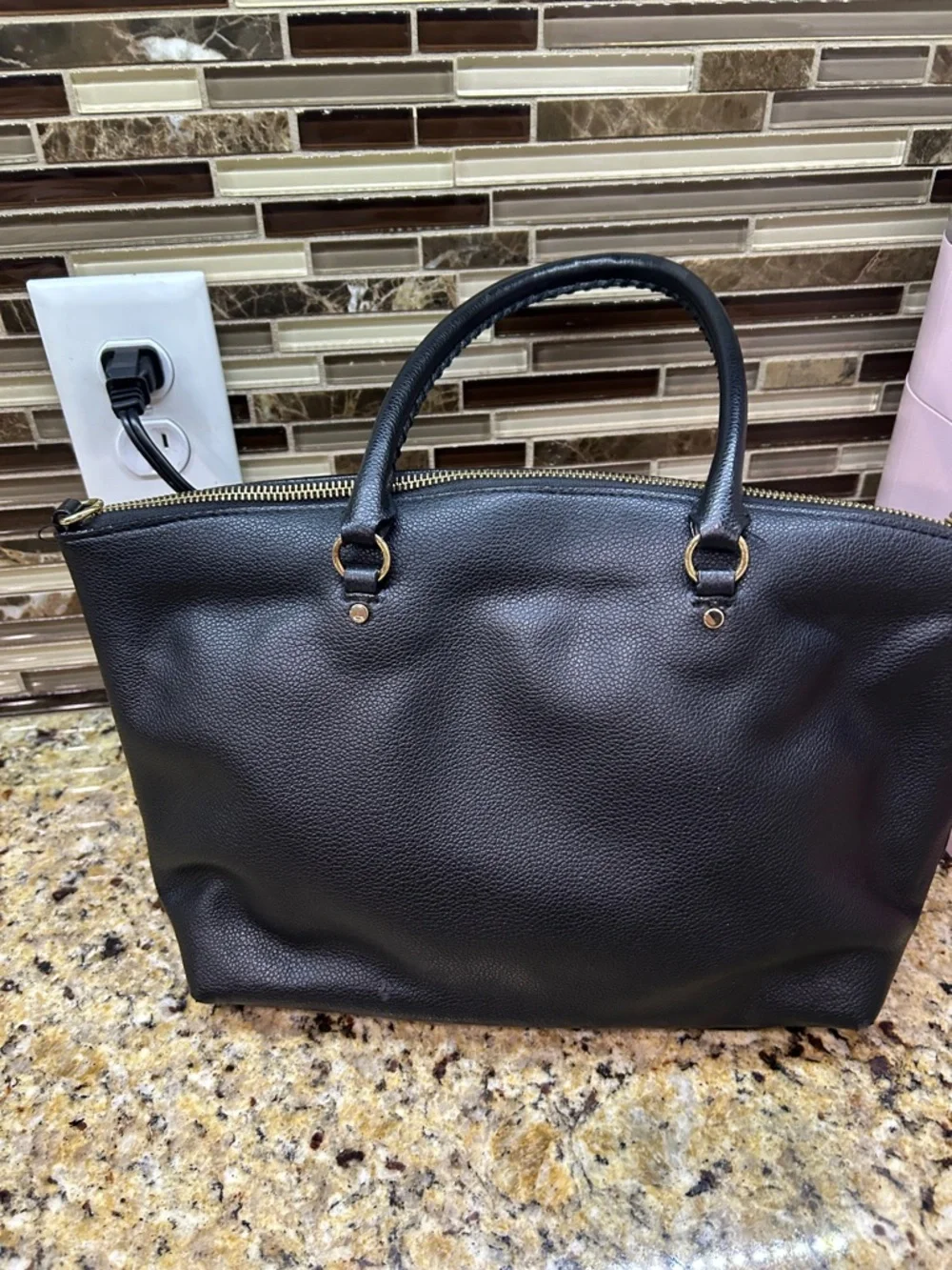 Black Victoria Secret Women's Tote Bag with Gold Accents